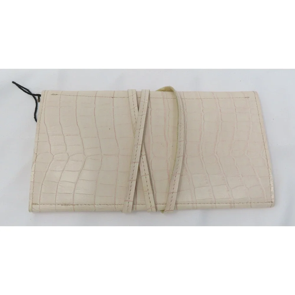 Tuscan Designs Cream Croc‎ Embossed Leather Jewelry Roll Travel Organizer Case